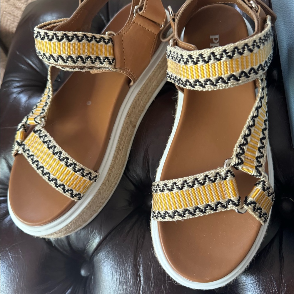 PRADA Jacquard and leather wedge espadrille sandals Size 40.5 Like New-